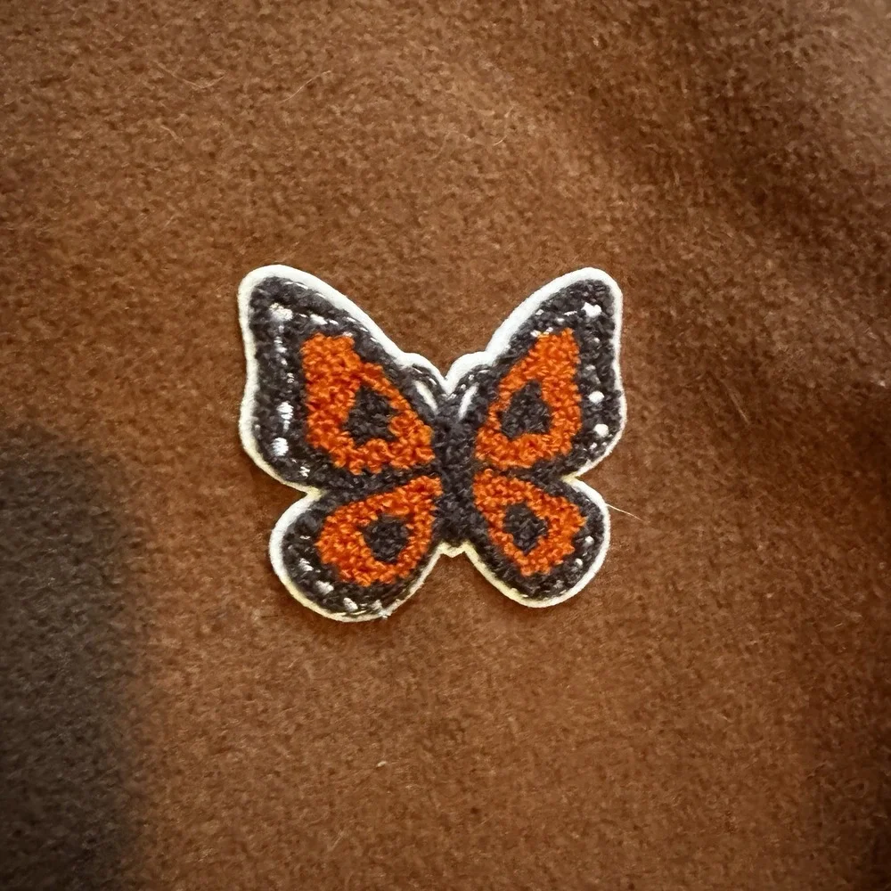 Ashley Outerwear‎ Embroidered Varsity Jacket Mushrooms Brown Medium Boho Hippie